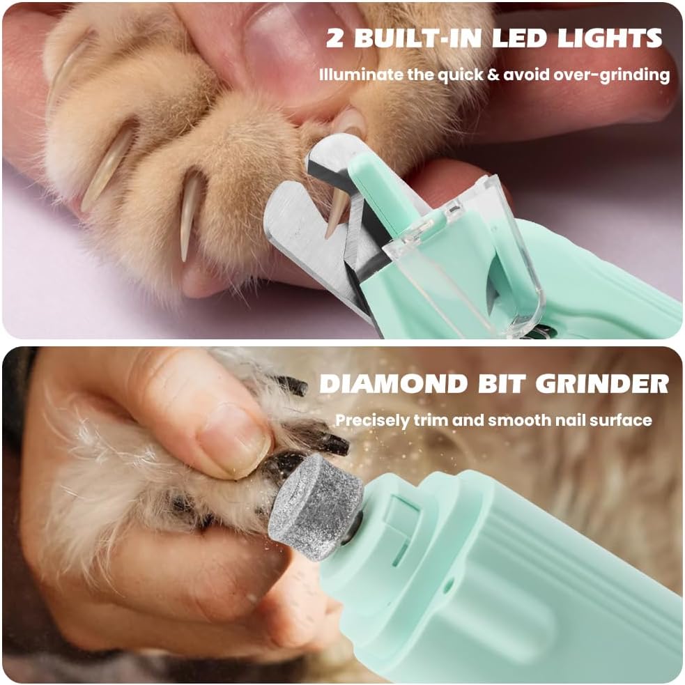 2-in-1 Dog Nail Grinder & Dog Nail Clippers Trimmers, Dogs Trimmer with LED Light + Splash Guard + Storage Case, Pet Claw Clippers for Dogs Cats, USB Rechargeable (White)