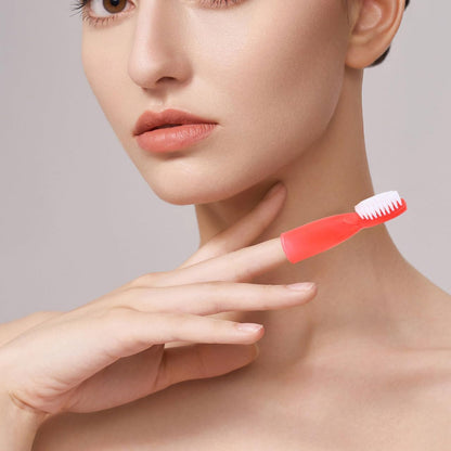 Baluue 20pcs Red Finger Toothbrush for Prisons and Mental Institutions, Short Handle Mini Oral Cleaning Brush with Soft Bristles, Portable Oral Care Tool