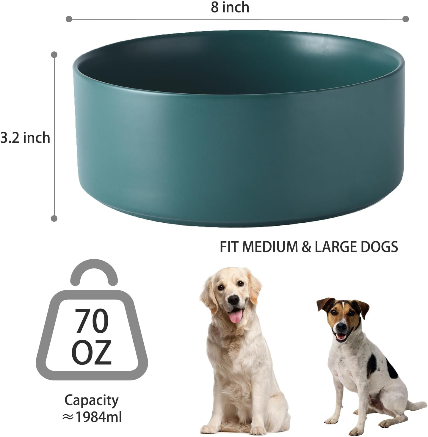 6'' Ceramic Raised Dog Bowl - 30Oz Dog Food & Water Bowl with Elevated Non-Slip Bamboo Stand, Dishwasher & Microwave Safe, Anti Vomiting Heavy Duty Pet Bowl for Small and Medium Dogs, White