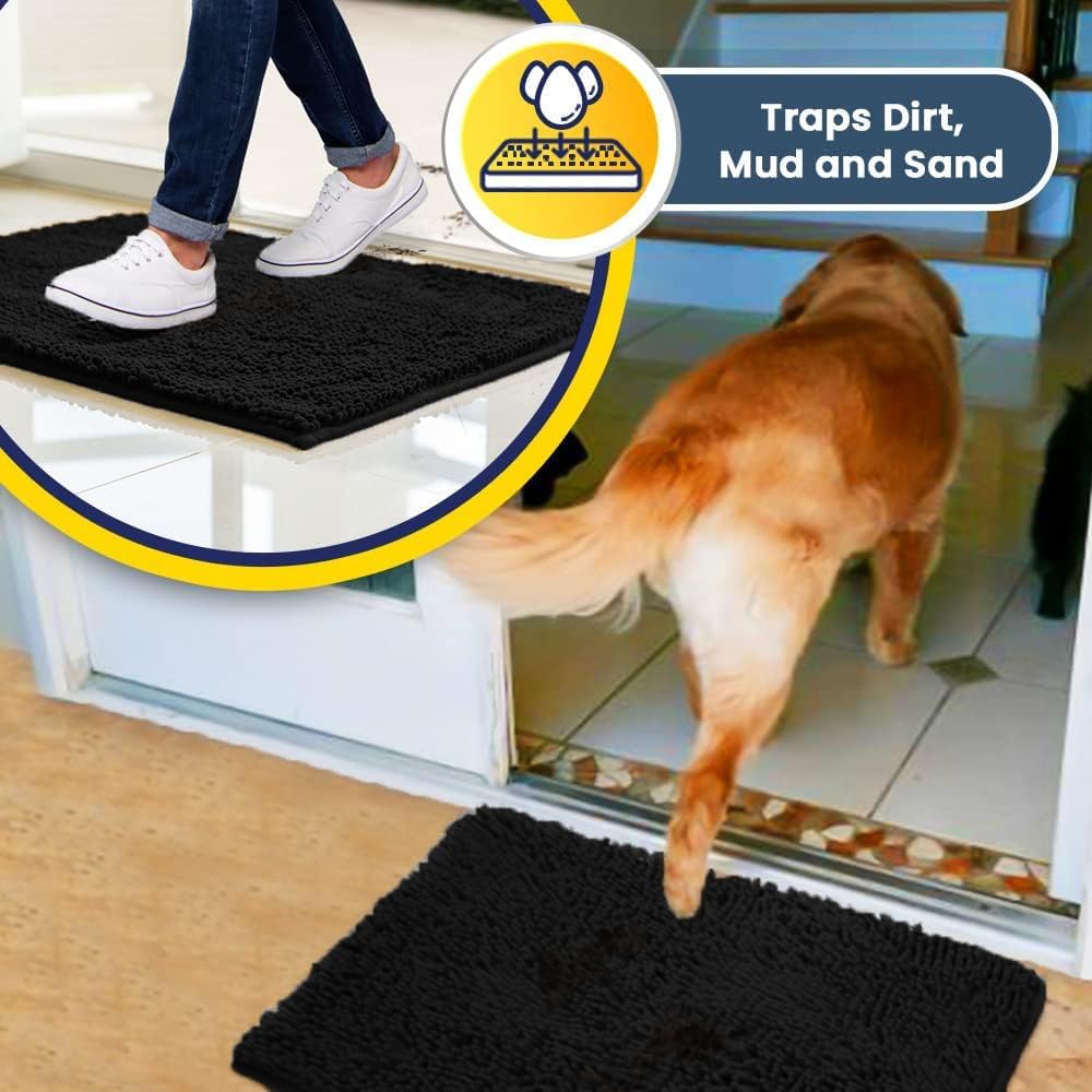 Muddy Mat® Pack of 3 Highly Absorbent Microfiber Dog Door Mat and Pet Rug, Non Slip Thick Washable Area Mat Soft Chenille for Kitchen Bathroom Bedroom and Outdoor - Beige Small, Medium & Large