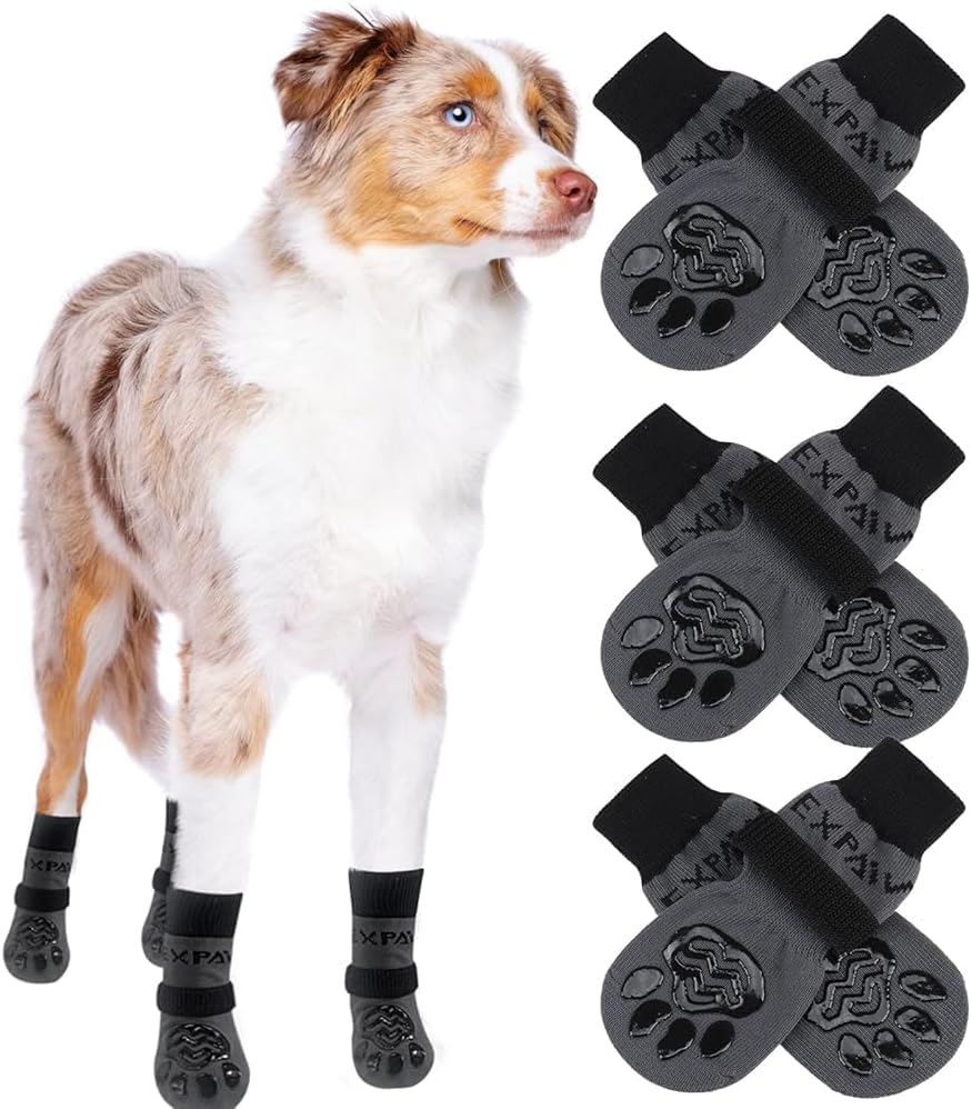 EXPAWLORER 6Pcs Anti-Slip Dog Socks to Prevent Licking Paws,Dog Shoes for Hot Pavement,Dog Booties Traction Control on Hardwood Floor,Boots & Paw Protectors, for Puppy Small Medium Large Senior Dogs