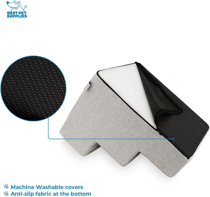 Best Pet Supplies Foam Pet Steps Cover for Small Dogs and Cats, Portable Ramp Stairs for Couch, Sofa, and High Bed Climbing (Cover Only) - Ash Gray Linen, 3-Step (Cover Only)
