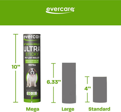 Evercare 10-Inch Mega All-Purpose Pet Hair Lint Roller Refill, 50 Sheets – Sticky Roller for Pet Hair, Cat & Dog Hair Remover, Lint Remover, Pet Hair Remover for Furniture, Clothing & Cars