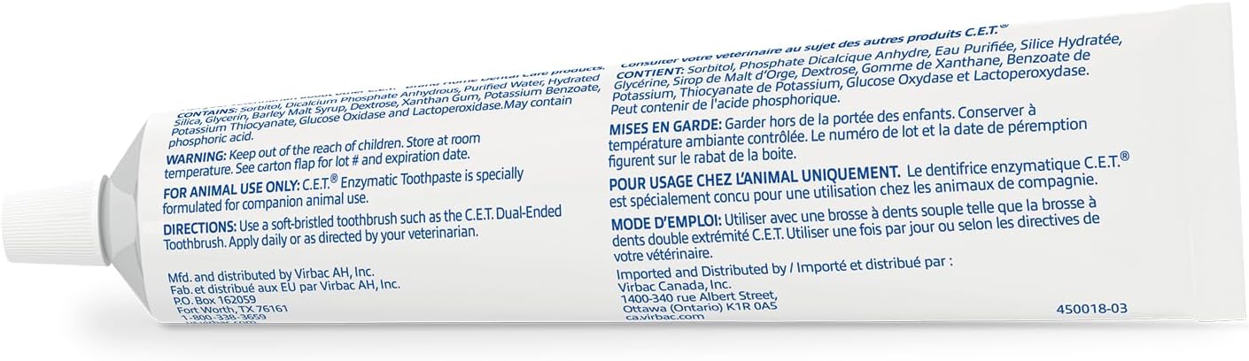 Virbac C.E.T.® Enzymatic Toothpaste| Tartar & Plaque Control for Fresh Breath | Pet Dental Care Toothpaste | Poultry Flavor, 2.5 oz