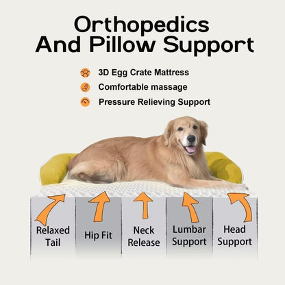 Large Dog Bed Orthopedic Washable - Beds Bolster - Medium XL XLarge Big Dogs - Memory Foam Couch Sofa - Waterproof with Removable Cover