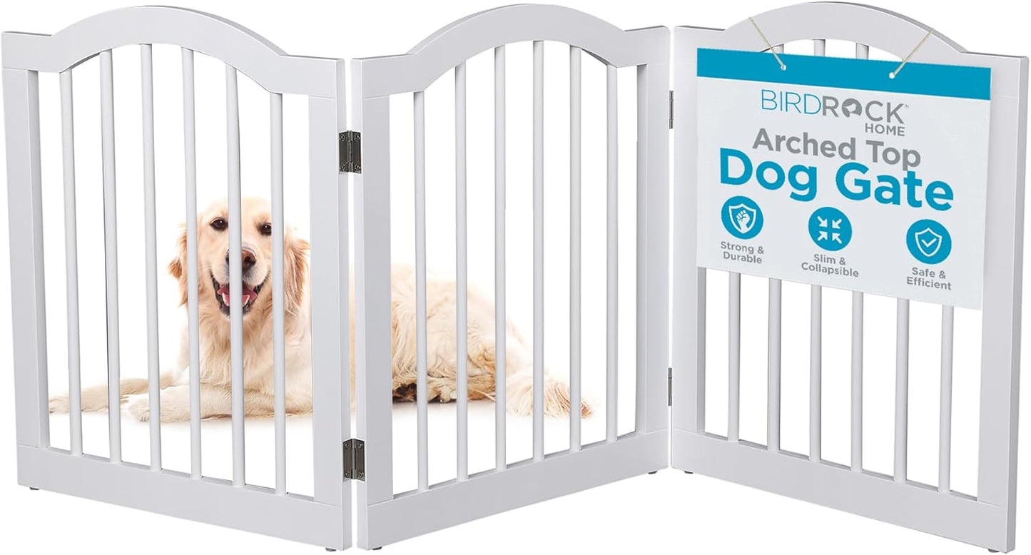 INTERNET'S BEST Arched Top Dog Gate | 4 Panel, 24" H Wooden Pet Barrier for Dogs or Cats | Freestanding Folding Room Divider for Doorways, Hallways, Stairs, and Porch | Portable, Extra Wide | Espresso