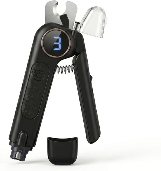 Professional 2-in-1 Dog Nail Clippers and Grinder with LED Light,Heavy Duty HRC-48 Deep-U Blade for Thick Nails, Ultra Quiet Rechargeable Pet Nail Trimmer for Large Dogs & Cats, Black