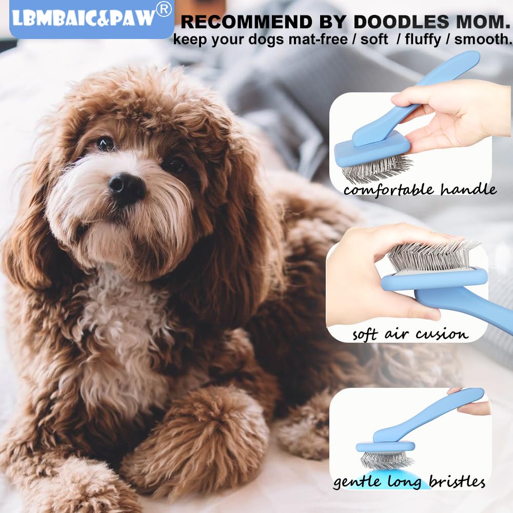 Dog Slicker Brushes for Poodles,Doodles,Goldendoodles,Bernedoodle.Dog Brushes for Thick Long Curly Fur Deshedding,Fluff,Grooming.Remove Loose Fur Quick Easy.Long Pin Slicker Brush.Wooden(Large)