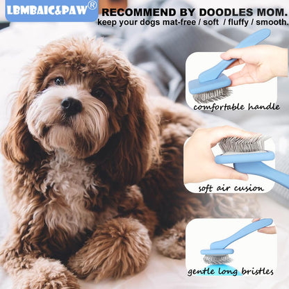 Dog Slicker Brushes for Poodles,Doodles,Goldendoodles,Bernedoodle.Dog Brushes for Thick Long Curly Fur Deshedding,Fluff,Grooming.Remove Loose Fur Quick Easy.Long Pin Slicker Brush.Wooden(Large)