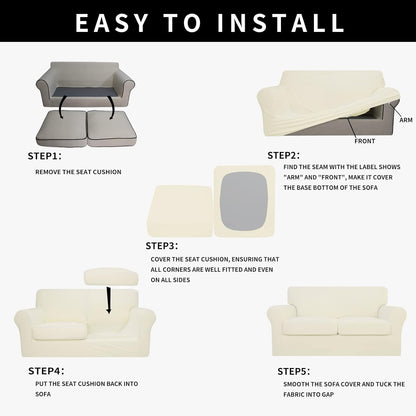 Easy-Going 100% Dual Waterproof 4 Pieces Stretch Soft Couch Cover for Dogs, Sofa Slipcover for 3 Separate Cushion Couch Leakproof Furniture Protector for Kids, Pets Dark Gray