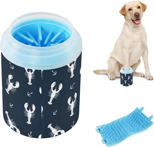 Lobsters Black Pattern Dog Paw Cleaner Cup with Soft Silicone Brush, Lightweight Small Portable Muddy Paw Washer for Dogs, Easy to Use Pet Foot Cleaner