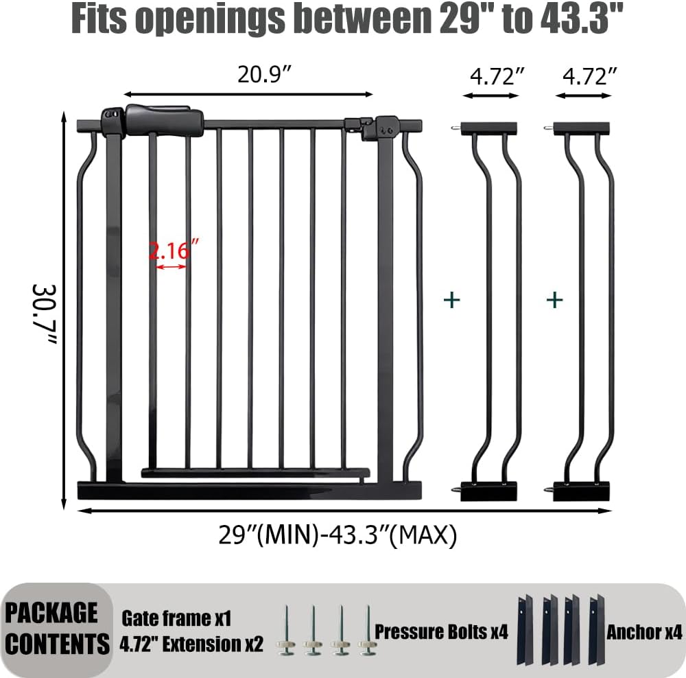 24-29 Inch Narrow Baby Gate, Pressure Mounted No Drilling Dog Gate for Stairs & Doorways, White Metal Safety Gate Indoor for Kids and Pets