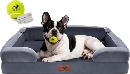 Extra Large Dog Bed, Orthopedic XL Washable Memory Foam Bed for Big Dogs Waterproof Pet Couch Sofa Bolster with Removable Cover, Non-Slip Bottom, Tennis Ball Toy, 42x30
