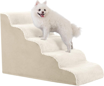 Dog Stairs Ramp, Curved 3-Step Dog Steps for Small Dogs and Cats, Pet Stairs for High Beds and Couch with Anti-Slip Washable Cover and Durable High Density Foam, Dark Grey