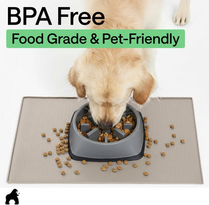 GORILLA GRIP 100% Waterproof Raised Edge BPA Free Silicone Pet Feeding Mat, Dog Cat Food Mats Contain Spills Protects Floors, Placemats for Cats and Dogs Water Bowl, 18.5x11.5, Gray
