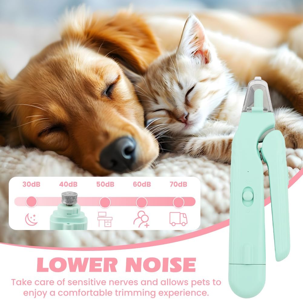 2-in-1 Dog Nail Grinder & Dog Nail Clippers Trimmers, Dogs Trimmer with LED Light + Splash Guard + Storage Case, Pet Claw Clippers for Dogs Cats, USB Rechargeable (White)