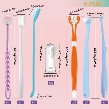 Dog Toothbrush Set,Finger Rubber Toothbrushes/Double Head Pet Tooth Brush/Triple Head Dog Toothbrushes/360º Cat Toothbrush/Multi-Angle Dental Cleaning Brushes Kit for Puppy Kitten Oral Hygiene,8 Pack
