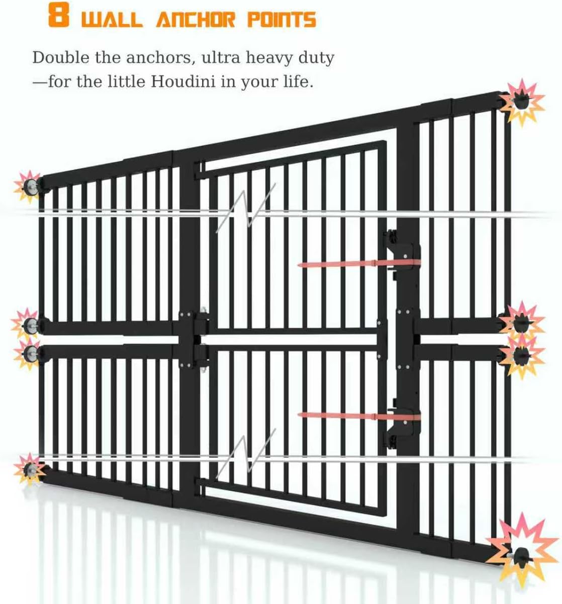 74.8" Extra Tall Pet Gate for Cat, 29.5"-36" Extra Wide Cat Gate with 8 Pressure Bolts, NO Drilling Pressure Mounted Tall Dog Gate Indoor, (White)