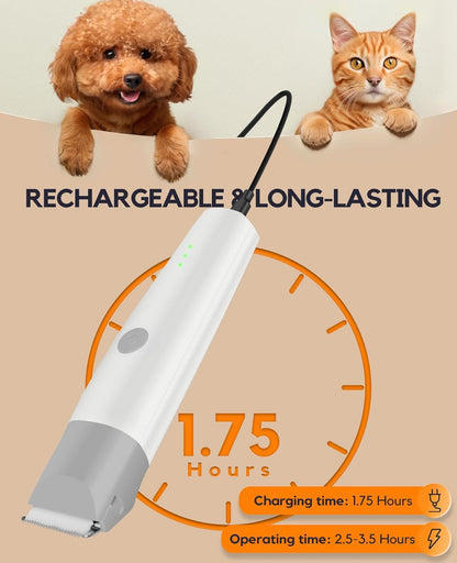 Dog Clippers Grooming Kit, 4 in 1 Quiet Cordless Dog Paw Trimmer & Nail Grinder, Small Cat Clippers Electric Rechargeable Low Noise Pet Shaver for Trimming Hair on Paw Eye Ear Face Rump (Pink)
