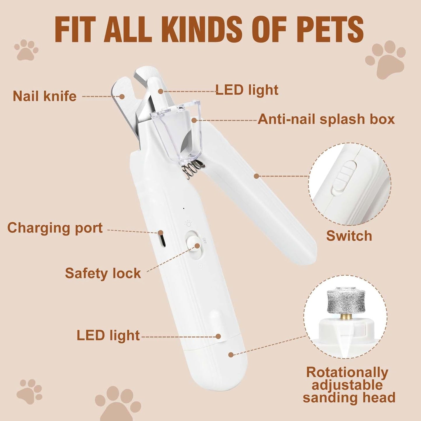 2-in-1 Dog Nail Grinder &Dog Nail Clippers with Light，Cat Nail Clippers ，Ultra-Quiet, USB Rechargeable, Multiple Grinding Methods, and Splash Guard for Large Medium Small Dogs Cats Pets(Green)