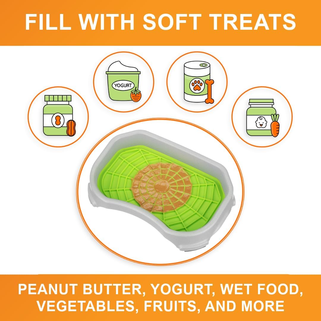 Neater Pets Neat-LIK Dog Lick Mat w/Mess-Proof Tray, Lick Mat for Dogs, Cats, Puppy, Reduces Anxiety & Boredom, Peanut Butter Slow Feeder, Interactive Treat Licking Pad (Green/Vanilla Bean)
