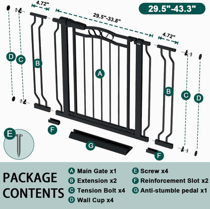Fairy Baby 62.5"-71.6" Extra Wide Baby Gate Pressure Mount, Long Large Dog Gate Indoor Doorways Stairs, No Drill Safety Child Gate for Kids with Double Lock, Walk Thru Pet Gate for Puppy Doggy, Black