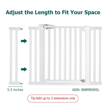 BABELIO Baby Metal Gate Extension with Wood Pattern, 5.5'' Extra Wide Pet Gate for Stairs & Doorways, Pressure Mounted Baby Gate Dog Gate, No Tools Required, 30'' Tall