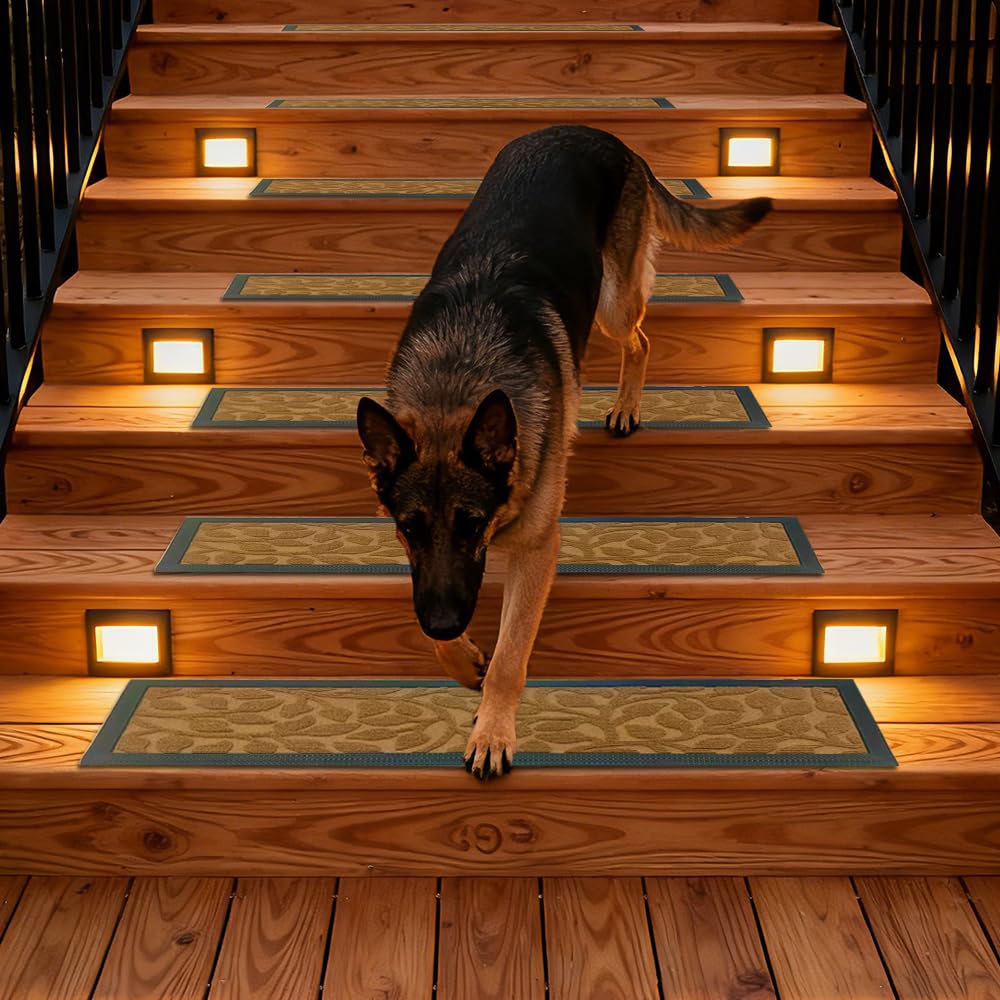 Stair Runners for Wooden Steps, Non Slip Stair Carpet Treads, 2 Pcs 30" x 8.5" Stair Mats Rug Heat Insulation Rubber Backing, Staircase Step Treads for Elders, Dogs & Kids, Coco Lattice.