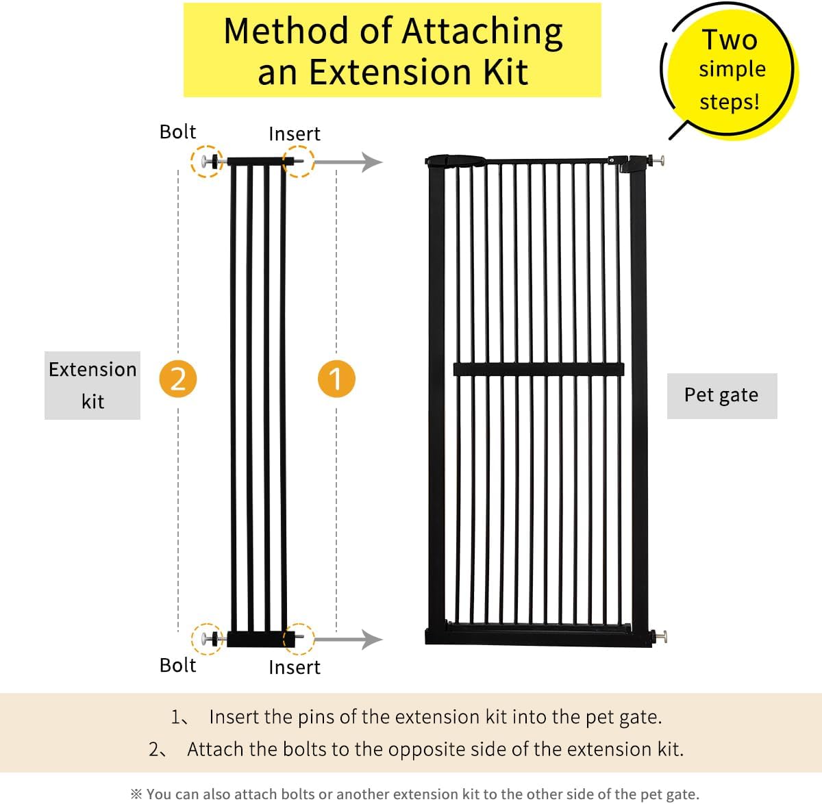 Lumizone Extra Tall Cat Gate 61.02" High Pressure Mounted Extra Wide 30.12"-34.05" (17Sizes) 1.37" Gap No Drilling Auto-Close Tall Pet Gate for Dogs (Black, 30.12"-34.05" W)