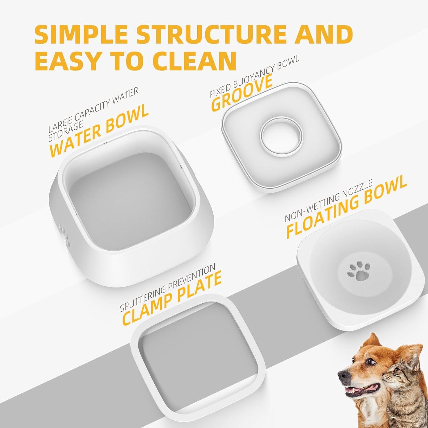 Dog Drinking Bowl, No-Spill Slow Feeder Water Bowl for Dogs and Cats with Floating Disk - Splash-Proof Design for Travel, Ideal for Small Dogs and Messy Drinker