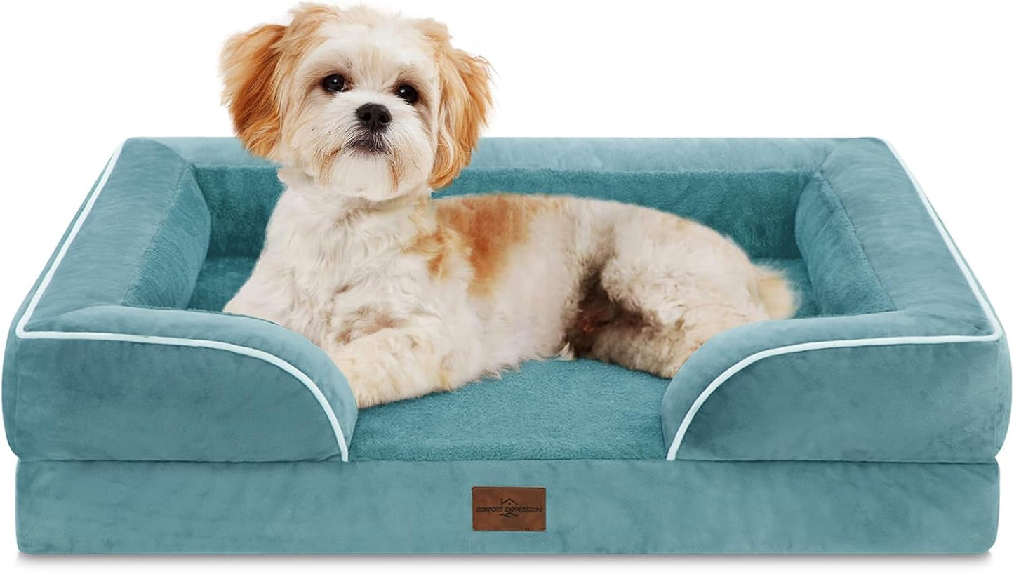 Comfort Expression Orthopedic Dog Bed for Extra Large Dogs 42x30 Inch, Waterproof Egg Crate Foam XL Pet Bed with Removable Bolsters, Dog Couch with Washable Cover & Non-Slip Bottom, Grey - Colors B