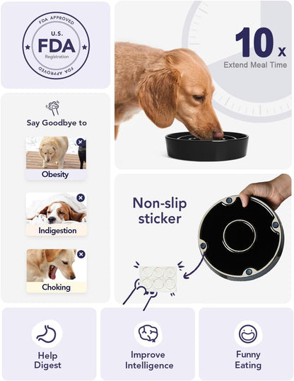LE TAUCI Dog Bowls Slow Feeder Ceramic, 1.5 Cup Slow Feeding Bowl for Small and Medium Breed, Puzzle Dog Food Bowl for Fast Eater, Maze Purple