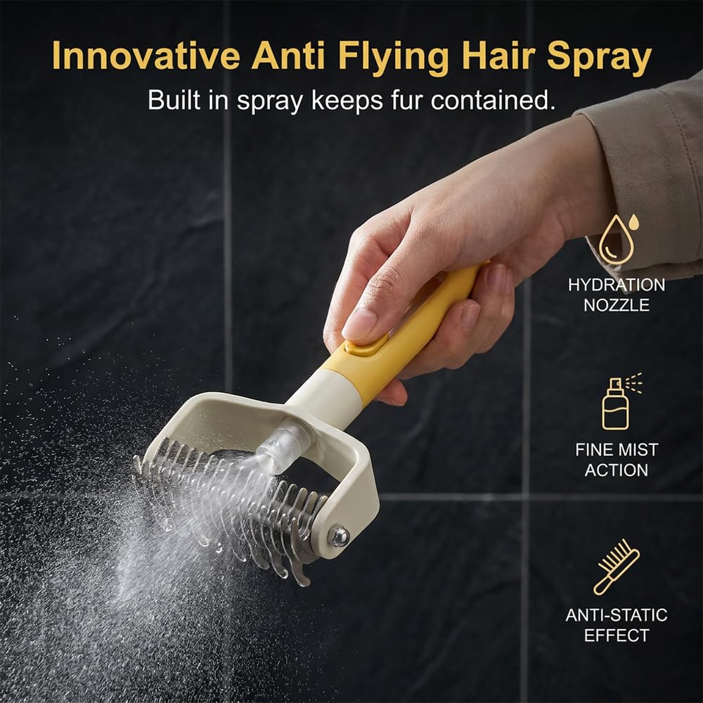 Double Sided Dematting Comb for Cats & Dogs, Undercoat Rake, Safe Deshedding Grooming Tool, Gentle Matt Remover Detangler for Long Thick Haired Pets, Ergonomic Pet Grooming Brush (Black)
