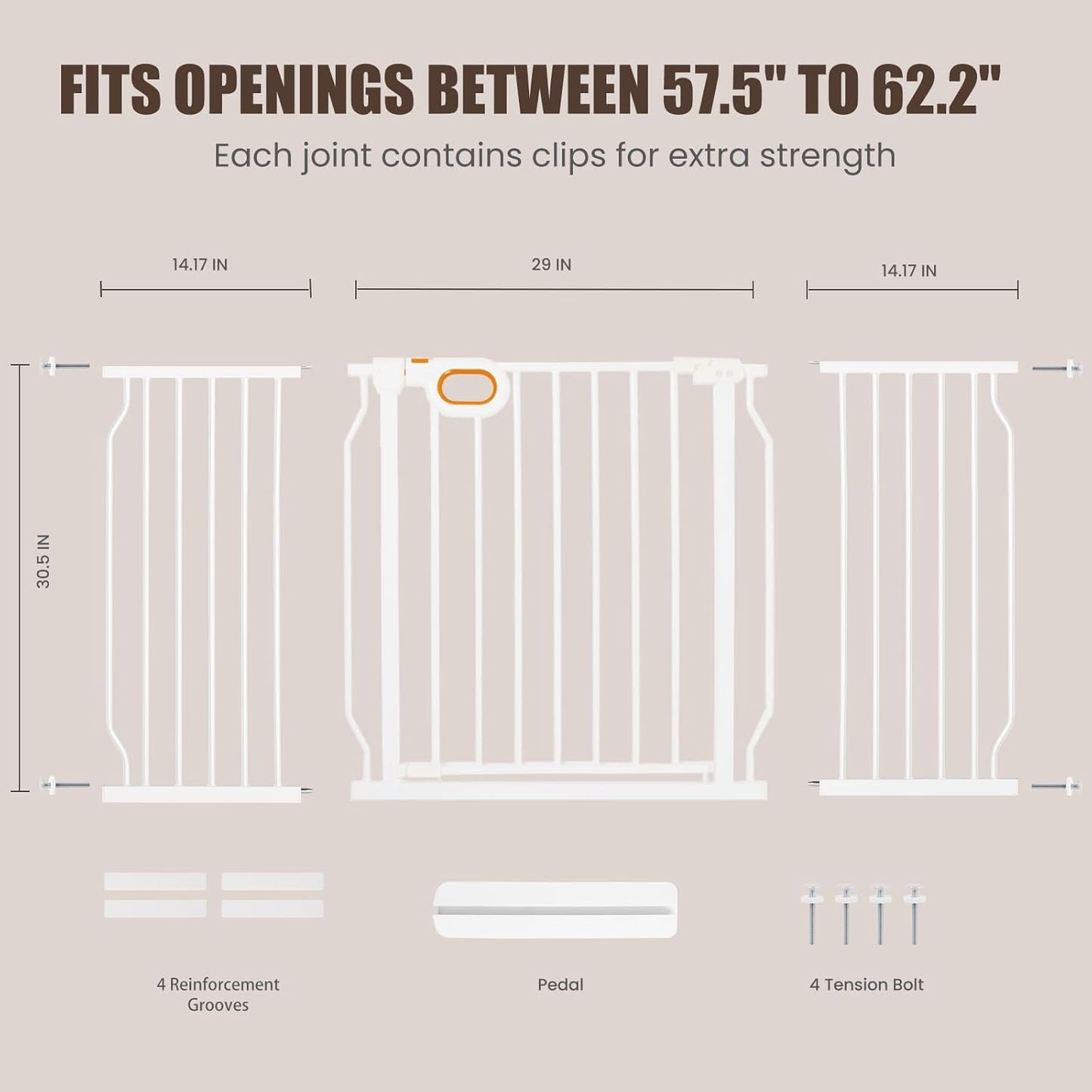 Extra Wide Baby Gate with Door Pressure Mounted 57.5-62.2 Inch,Child Dog Baby Safety Gates for Doorways,Walk Through Dog Gate Indoor for The House Kitchen Stairs No Drilling,Black