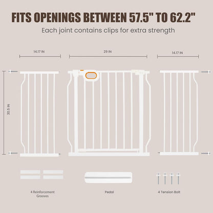 Extra Wide Baby Gate with Door Pressure Mounted 57.5-62.2 Inch,Child Dog Baby Safety Gates for Doorways,Walk Through Dog Gate Indoor for The House Kitchen Stairs No Drilling,Black