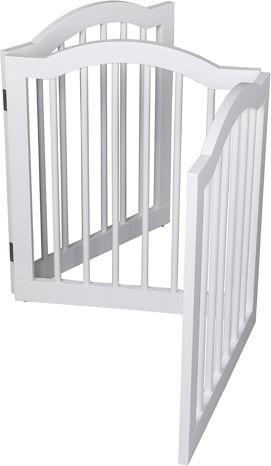 INTERNET'S BEST Arched Top Dog Gate | 4 Panel, 24" H Wooden Pet Barrier for Dogs or Cats | Freestanding Folding Room Divider for Doorways, Hallways, Stairs, and Porch | Portable, Extra Wide | Espresso