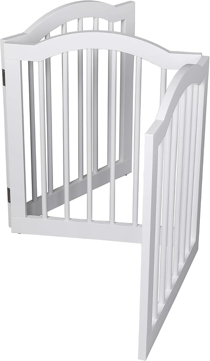 INTERNET'S BEST Arched Top Dog Gate | 4 Panel, 24" H Wooden Pet Barrier for Dogs or Cats | Freestanding Folding Room Divider for Doorways, Hallways, Stairs, and Porch | Portable, Extra Wide | Espresso