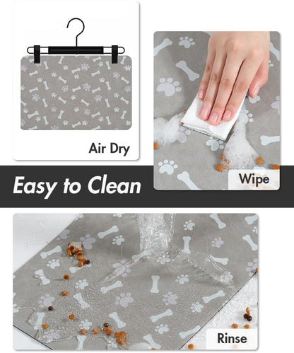 MontVoo Dog Food Mat-Pet Feeding Mat for Food and Water-No Stains Quick Dry Dispenser Cat Bowl Mat for Messy Drinkers(12"x19" Dark Grey)