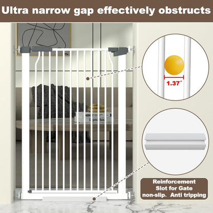 41" Extra Tall Cat Gate for Doorway, 49.2-54.7 Metal Pet Baby Safe Gate, Extra Wide Pressure Mounted Child Door with Expansion Kit, No Drilling No Climb Cat Fence Indoor, Tall Dog Gate, White