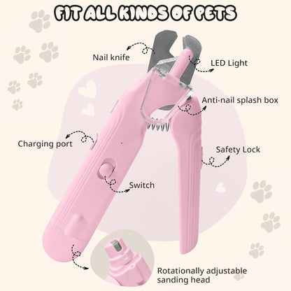 2-in-1 Dog Nail Trimmers & Dog Nail Grinder, Dog Nail Clippers with 2 LED Lights & Safety Guard, USB Rechargeable, Multiple Grinding Methods for Small, Medium, and Large Dogs & Cats (Green)