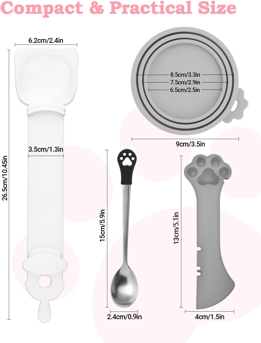 6 PCS Cat Food Can Covers Set, Reusable Silicone Can Lids with Opener, Stainless Steel Wet Food Spoon & Cat Treat Squeezer for Pet Feeding and Storage, Fits Cats & Dogs