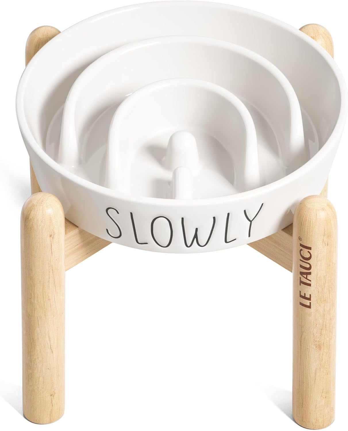 Slow Feeder Dog Bowl - 1.5 Cups Ceramic Puzzle Feeder for Small & Medium Breeds, Maze Design Bowl for Puppy & Fast Eaters, White Pet Dish to Control Eating Speed
