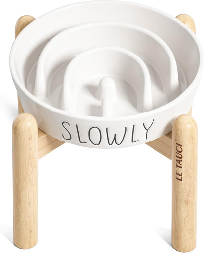 Slow Feeder Dog Bowl - 1.5 Cups Ceramic Puzzle Feeder for Small & Medium Breeds, Maze Design Bowl for Puppy & Fast Eaters, White Pet Dish to Control Eating Speed