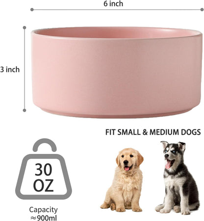 6'' Ceramic Raised Dog Bowl - 30Oz Dog Food & Water Bowl with Elevated Non-Slip Bamboo Stand, Dishwasher & Microwave Safe, Anti Vomiting Heavy Duty Pet Bowl for Small and Medium Dogs, White