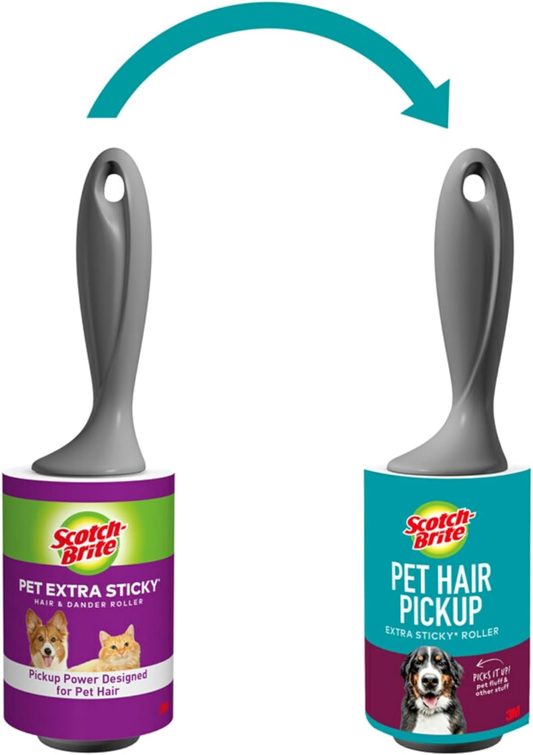 Scotch-Brite Pet Hair Pickup Extra Sticky Lint Roller, Designed for Removing Fur + Fluff on Couches, Clothes, Dog and Cat Beds, & More, 2 Pack, 140 Easy - Tear Adhesive Sheets Total