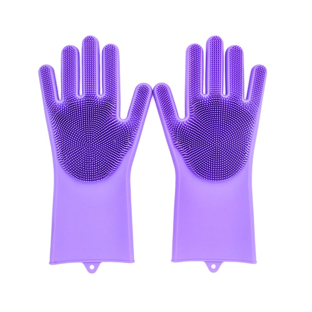 Pet Grooming Gloves Silicone Gloves with High-Density Teeth Enhanced Five Finger Design for Dogs Cats Bathing Massaging (Grey)