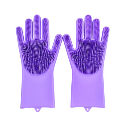 Pet Grooming Gloves Silicone Gloves with High-Density Teeth Enhanced Five Finger Design for Dogs Cats Bathing Massaging (Grey)