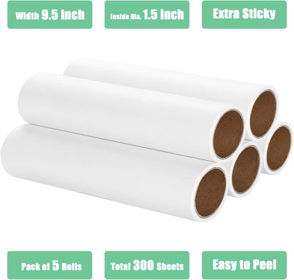 7.5 inch Lint Roller Refills Only, Pet Hair Remover Refills for Clothes Carpet Floor Couch, Extra Sticky Lint Brush Roller Refills, Pack of 5 Rolls, Total 300 Sheets (7.5'' Wide)