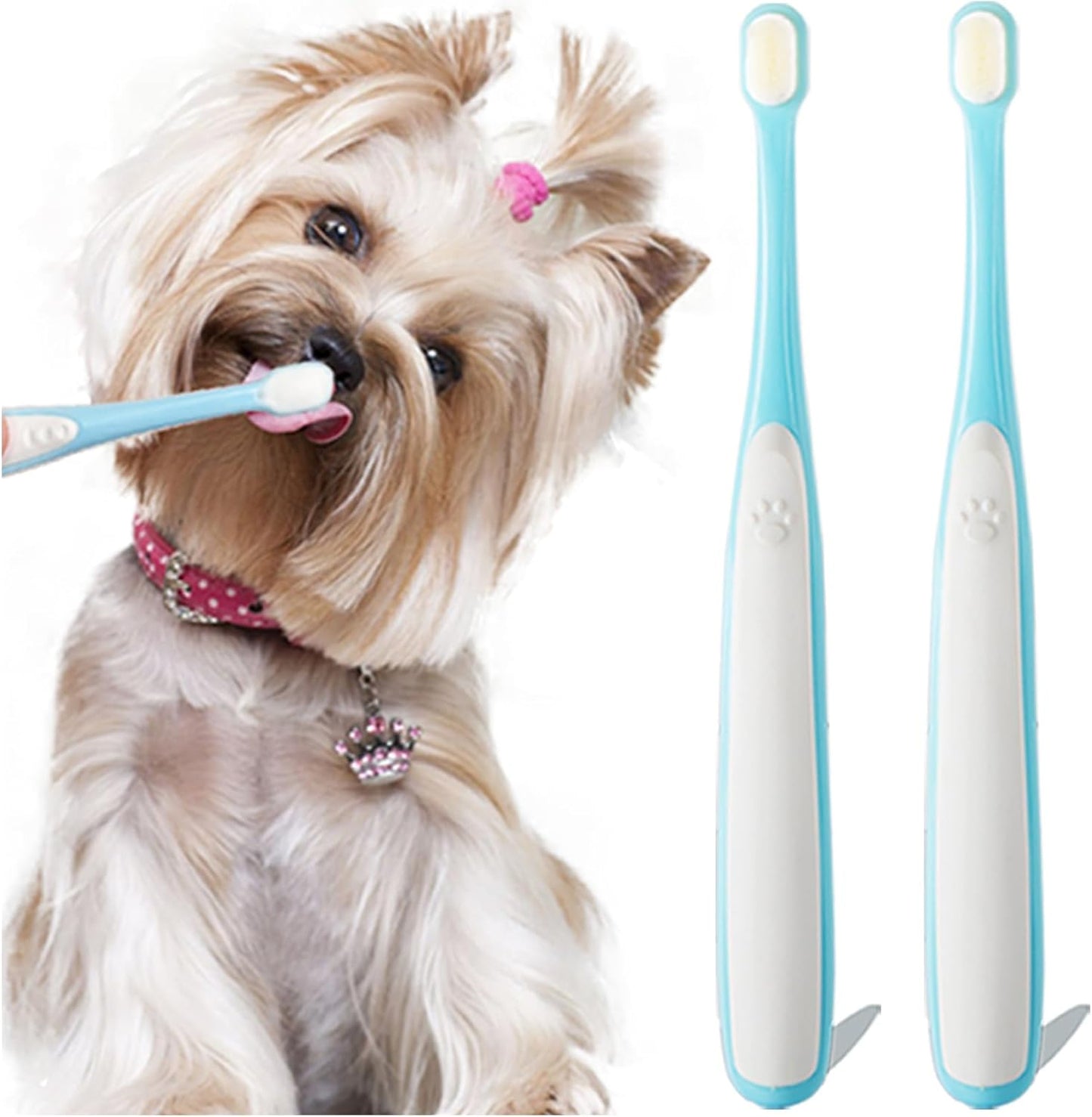 Small Dog Toothbrush, Cat & Puppy Tooth Brushing Kit, Ultra Soft & Mini Head Teeth Brush for Kitten & Tiny Pet, Doggy Toothbrushes Deep Dental Cleaning, 2 PCS - Pink Color