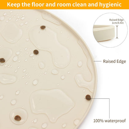 Ptlom Silicone Pet Placemat for Dogs and Cats, Non-Slip Waterproof Dog Feeding Bowl Mats for Food and Water, Small Medium Large Pet Puppy Tray Mat Prevent Residues from Spilling onto The Floor, Beige